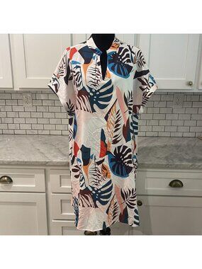 SHEIN CURVE Dress Womens 2XL Multicolor Tropical Leaf Kaftan Shift Boho Beach